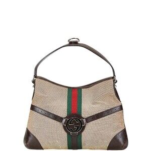 Gucci Interlocking GG Sherry Line Shoulder Bag Handbag Beige Tan Brown Leather